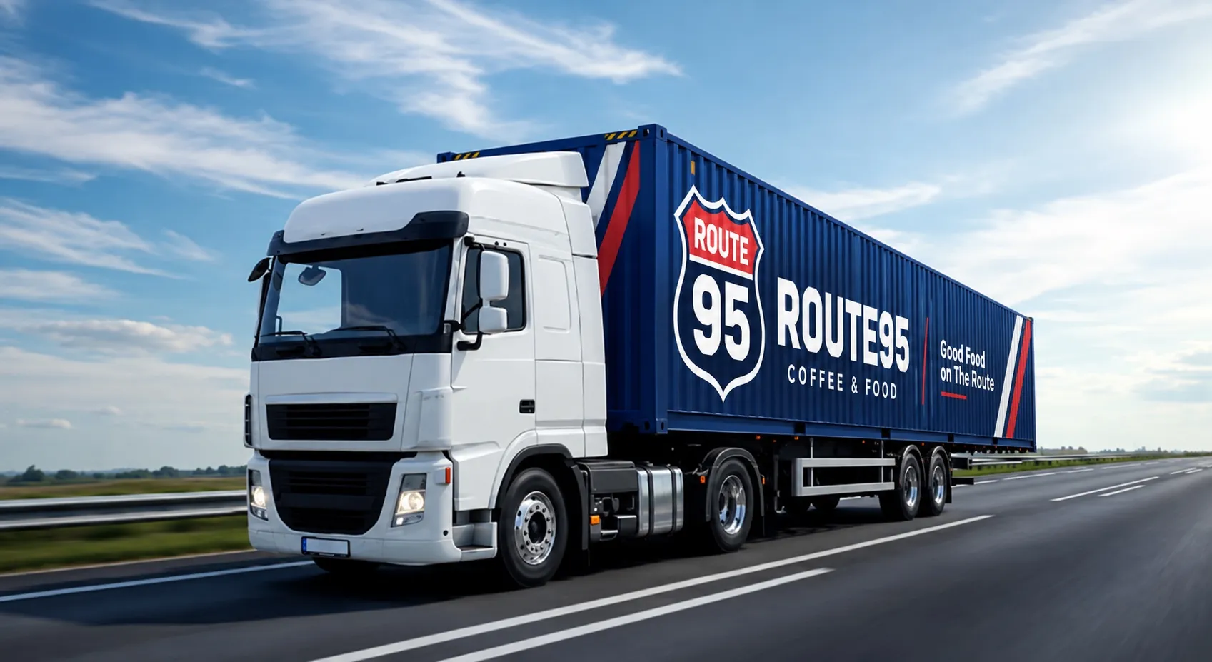 Yolda ilerleyen Route95 lojistik tırı