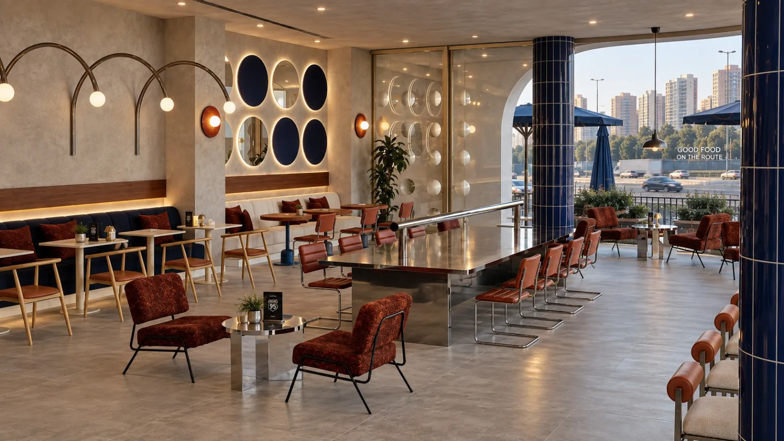 Route95 Coffee & Food restoranının iç mekânı